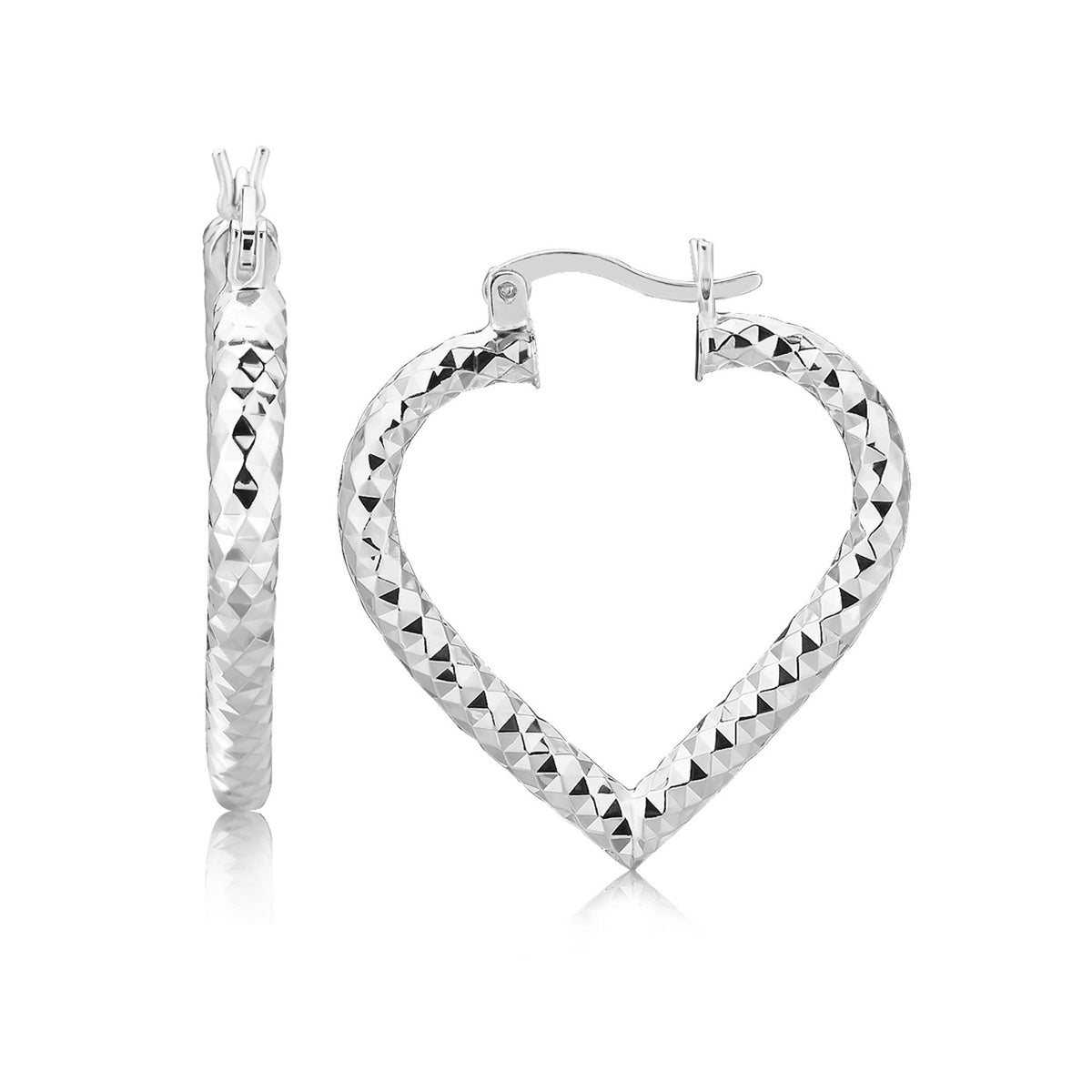 Heart Style Diamond Cut Hoop Earrings in Silver (3x22mm)