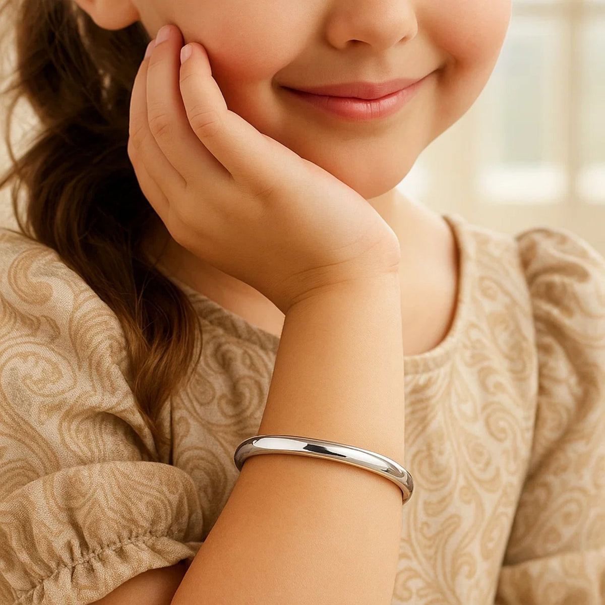 Dome Children's Bangle with a Polished Finish in 14K White Gold (5.50 mm)