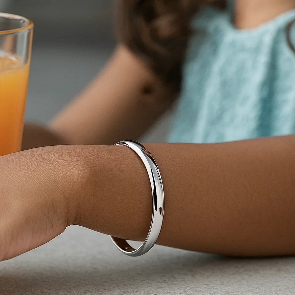 Dome Children's Bangle with a Polished Finish in 14K White Gold (5.50 mm)