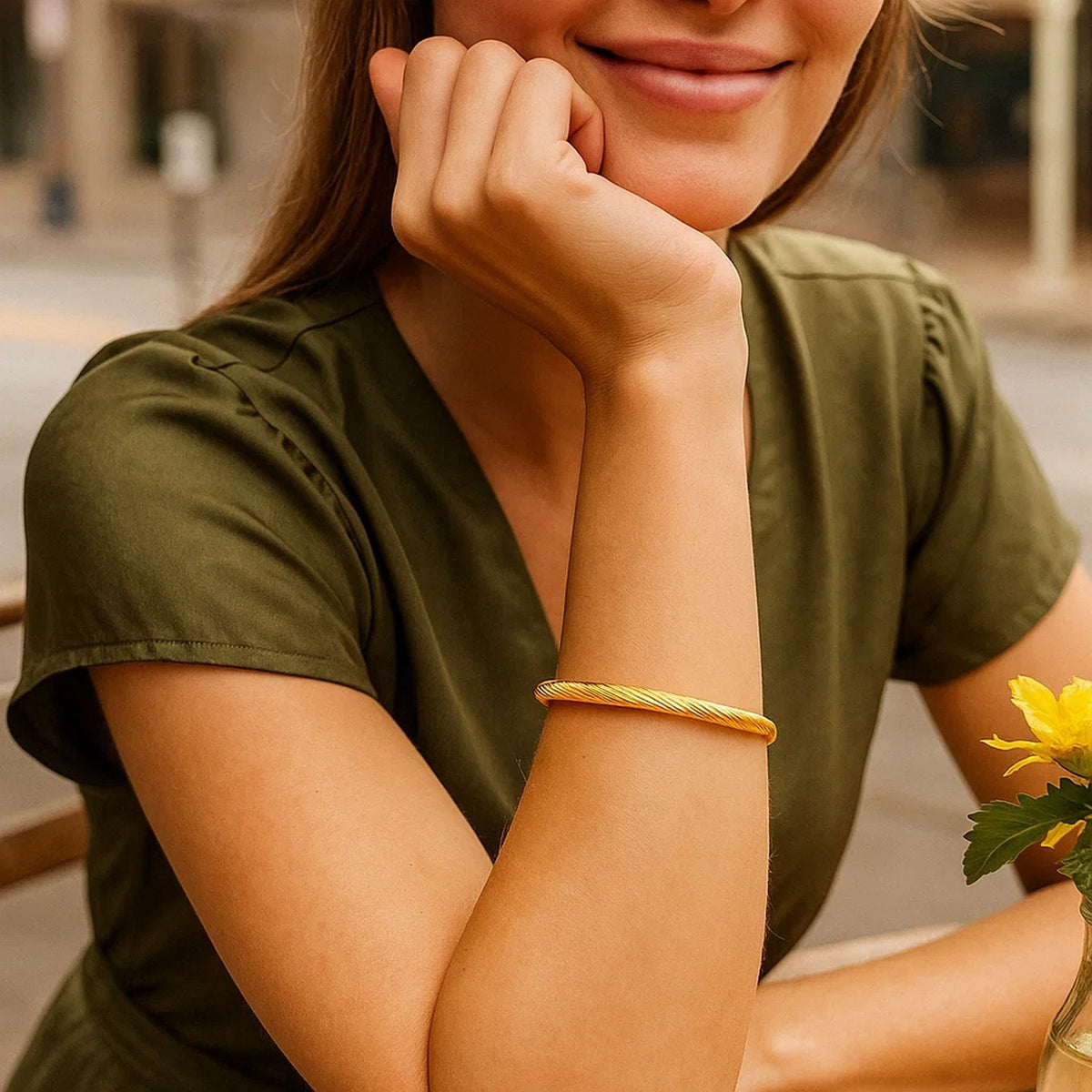 Twisted Cable Bangle in 14K Yellow Gold, worn
