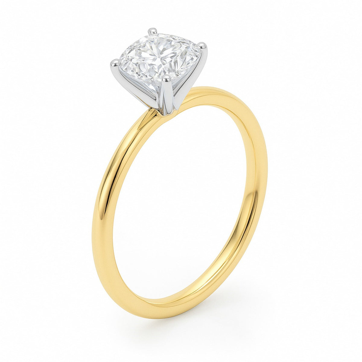 1.50 Carat Cushion Lab Grown IGI Diamond Ring in 10K Yellow Gold G/VS1