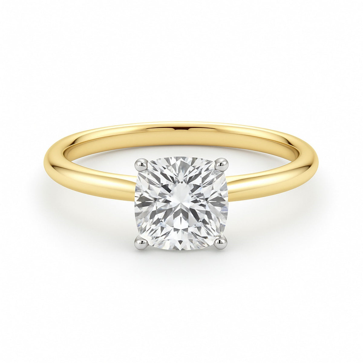 1.50 Carat Cushion Lab Grown IGI Diamond Ring in 10K Yellow Gold G/VS1
