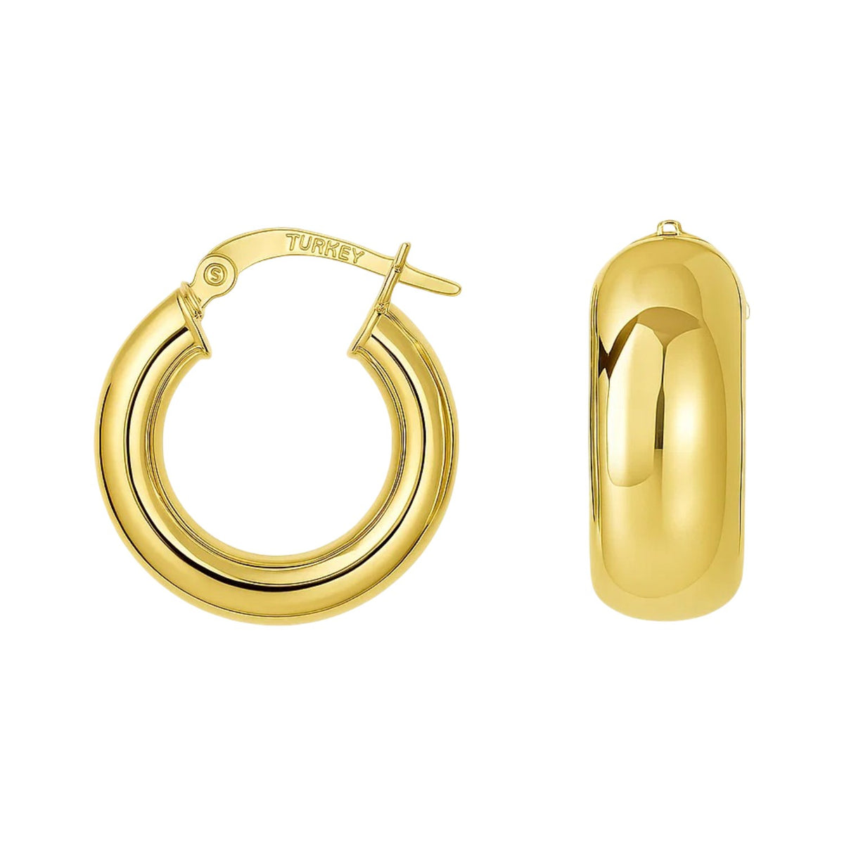 Small Wide Dome Hoop Earrings in 14K Yellow Gold