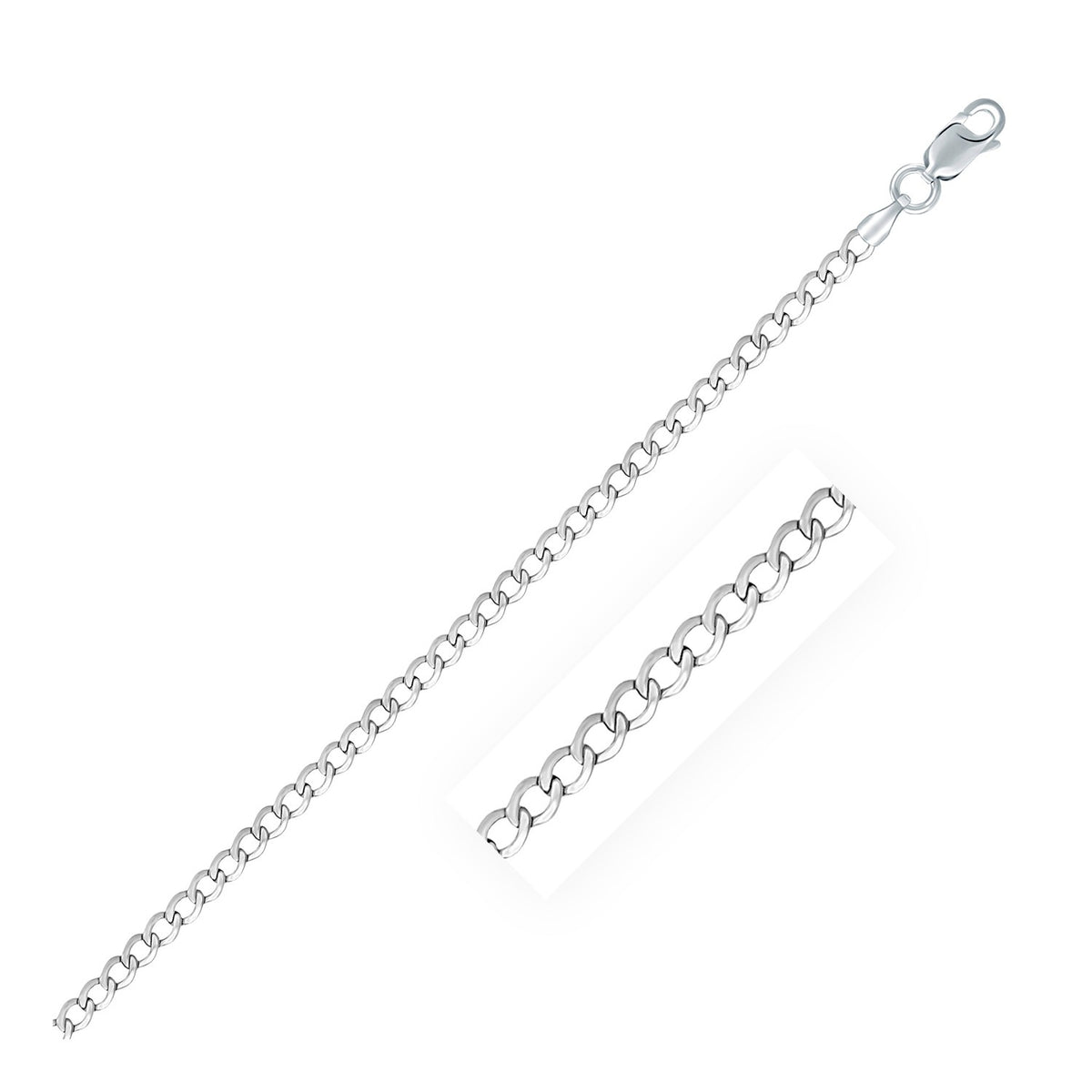 Curb Style Chain in Rhodium-Plated Sterling Silver (3.00 mm)