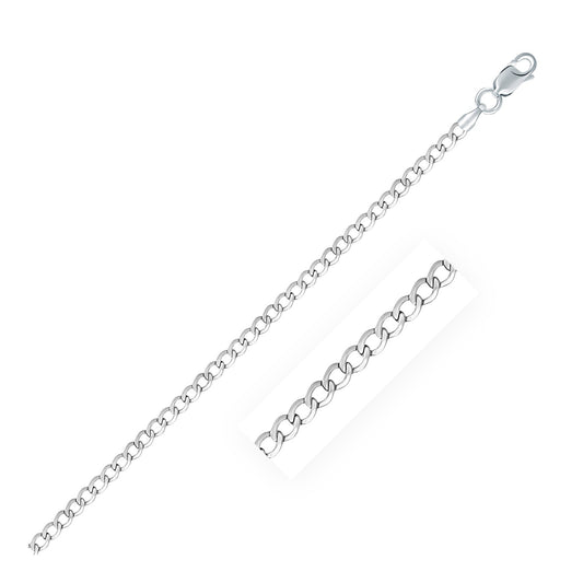 Curb Style Chain in Rhodium-Plated Sterling Silver (3.00 mm)