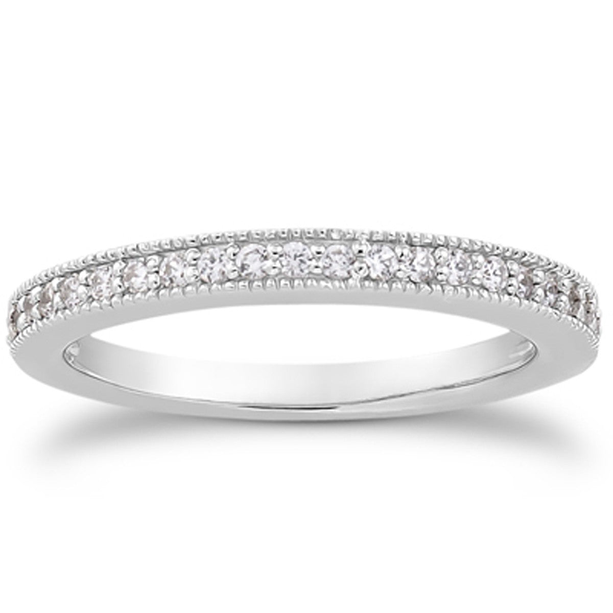 Pave Diamond Milgrain Wedding Band Set in 14K White Gold 1/2 Around