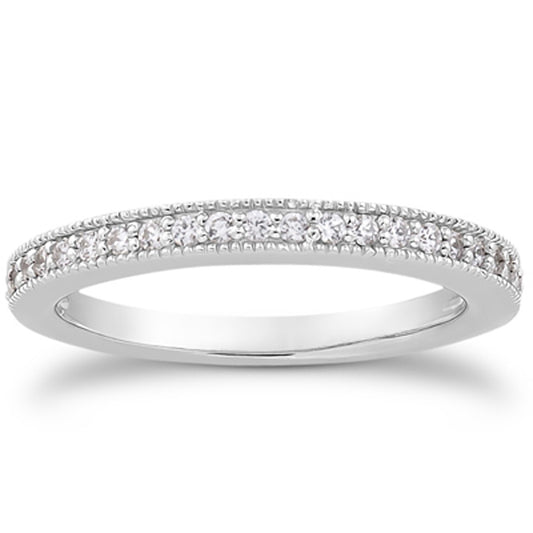 Pave Diamond Milgrain Wedding Band Set in 14K White Gold 1/2 Around