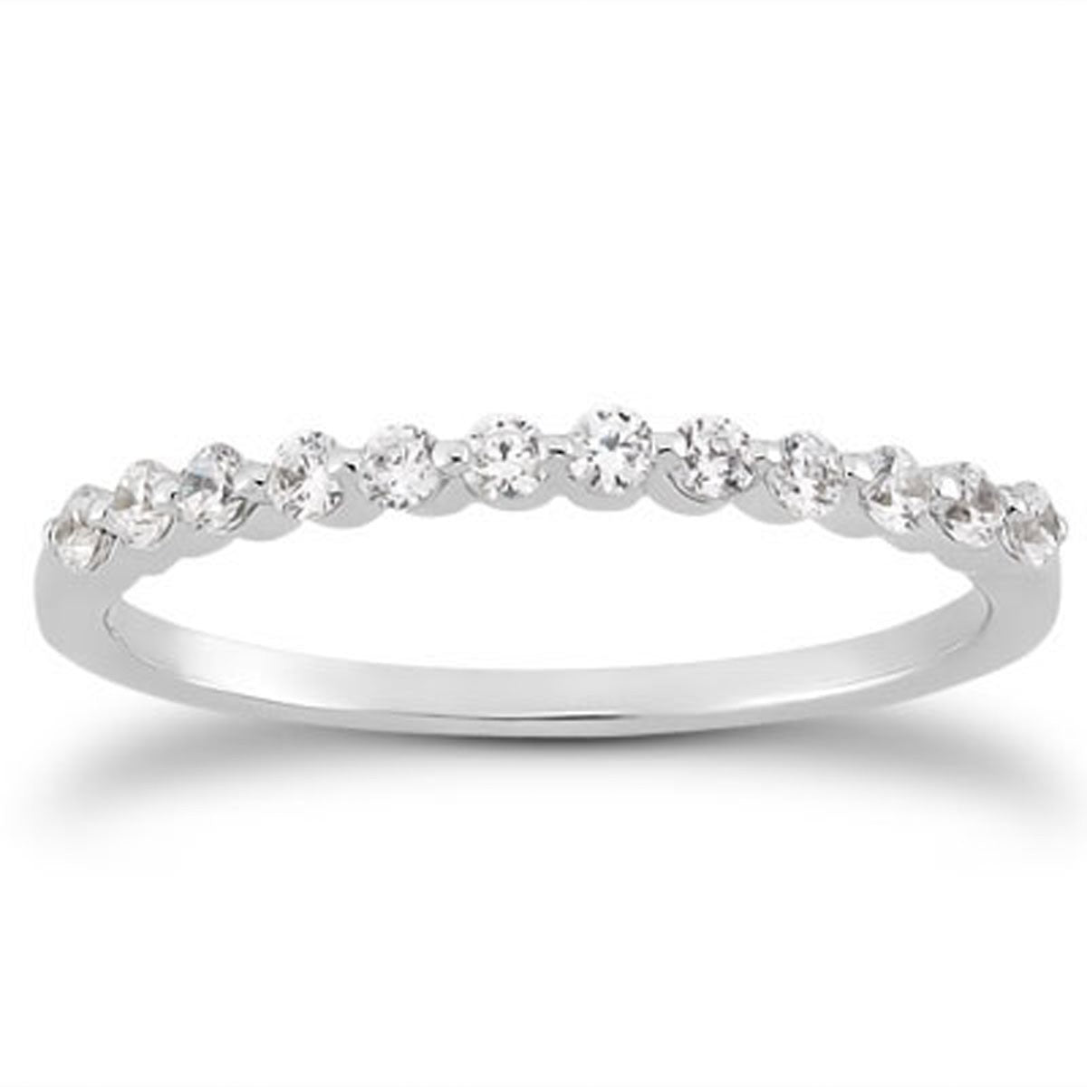 Floating Diamond Single Shared Prong Wedding Band in 14K White Gold