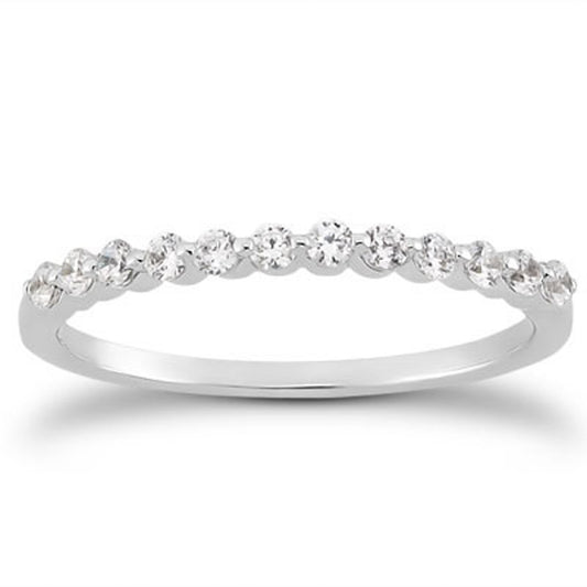 Floating Diamond Single Shared Prong Wedding Band in 14K White Gold