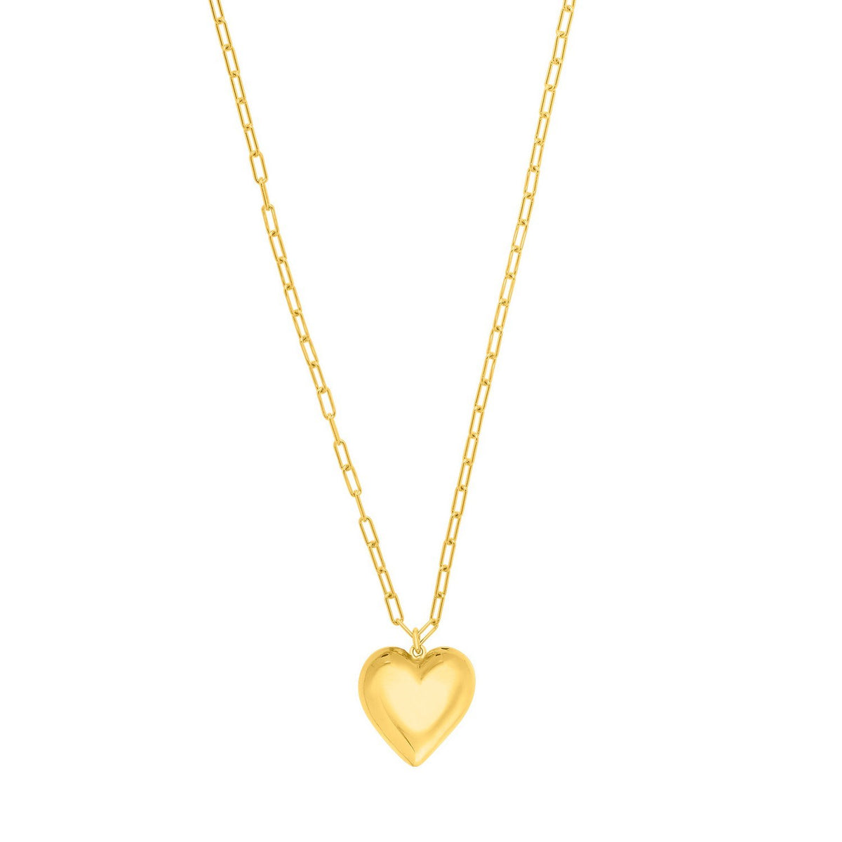 Large Puffed Heart Long Necklace in Gold-Plated Silver