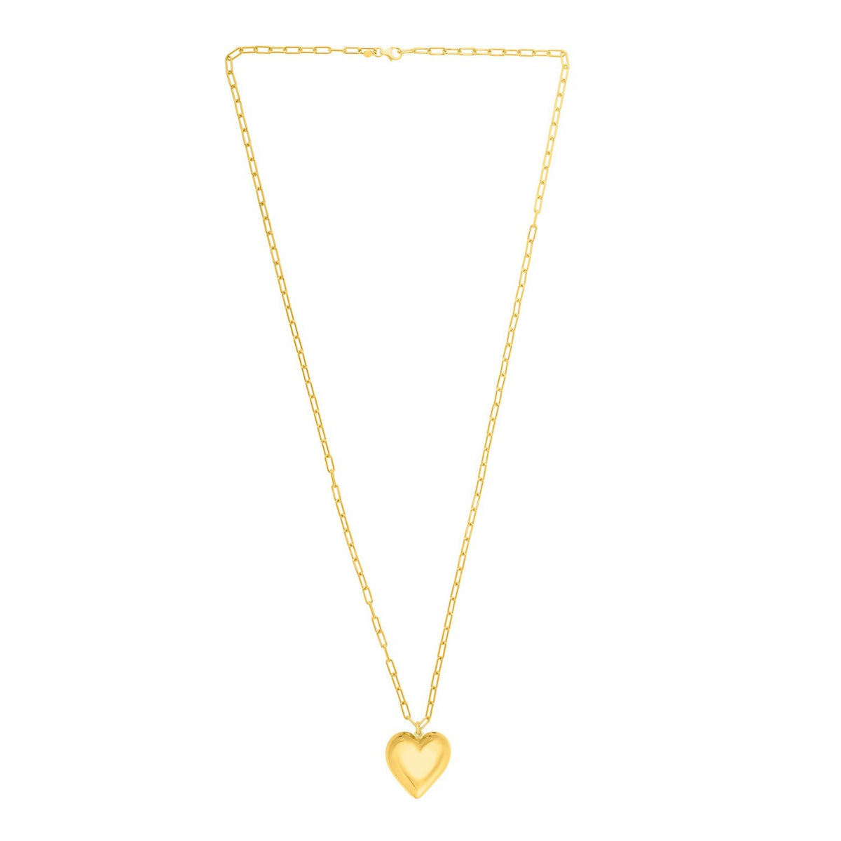 Large Puffed Heart Long Necklace in Gold-Plated Silver