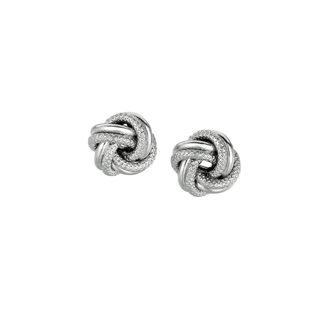 Mini Textured and Polished Love Knot Earrings in Sterling Silver