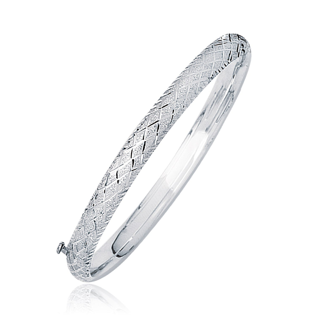 Weave Diamond Cut Dome Children's Bangle in 14K White Gold
