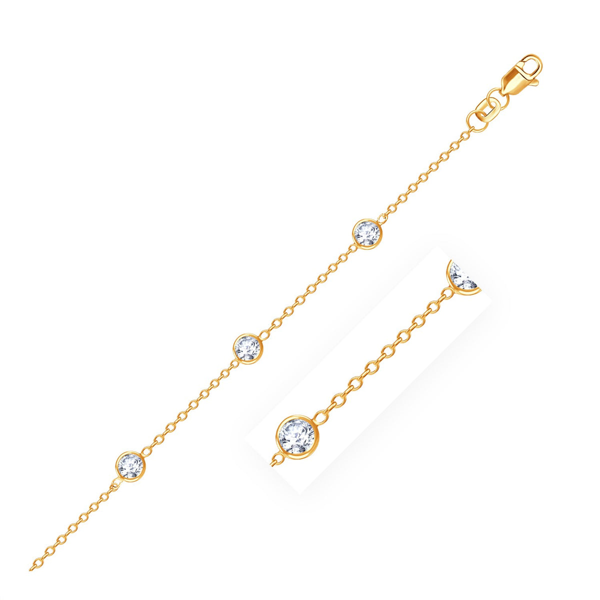 Round White CZ Anklet in 14K Yellow Gold