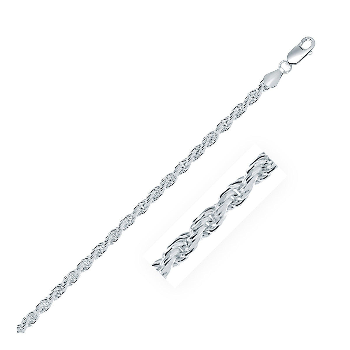 Diamond Cut Rope Style Chain in Sterling Silver (3.60 mm)