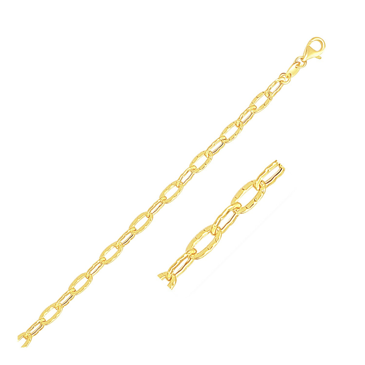 Flat Hammered Oval Link Anklet in 14K Yellow Gold