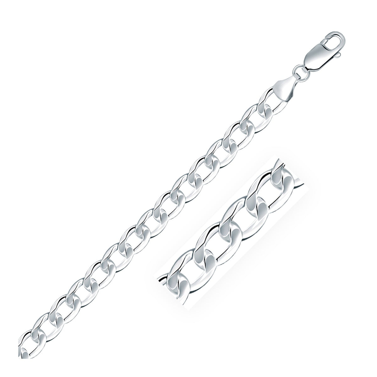 Curb Style Chain in Rhodium-Plated Sterling Silver (7.90 mm)