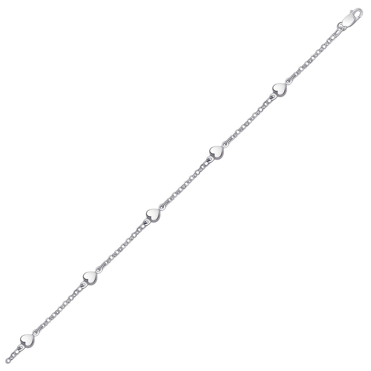 Puffed Heart Design Anklet in 14K White Gold