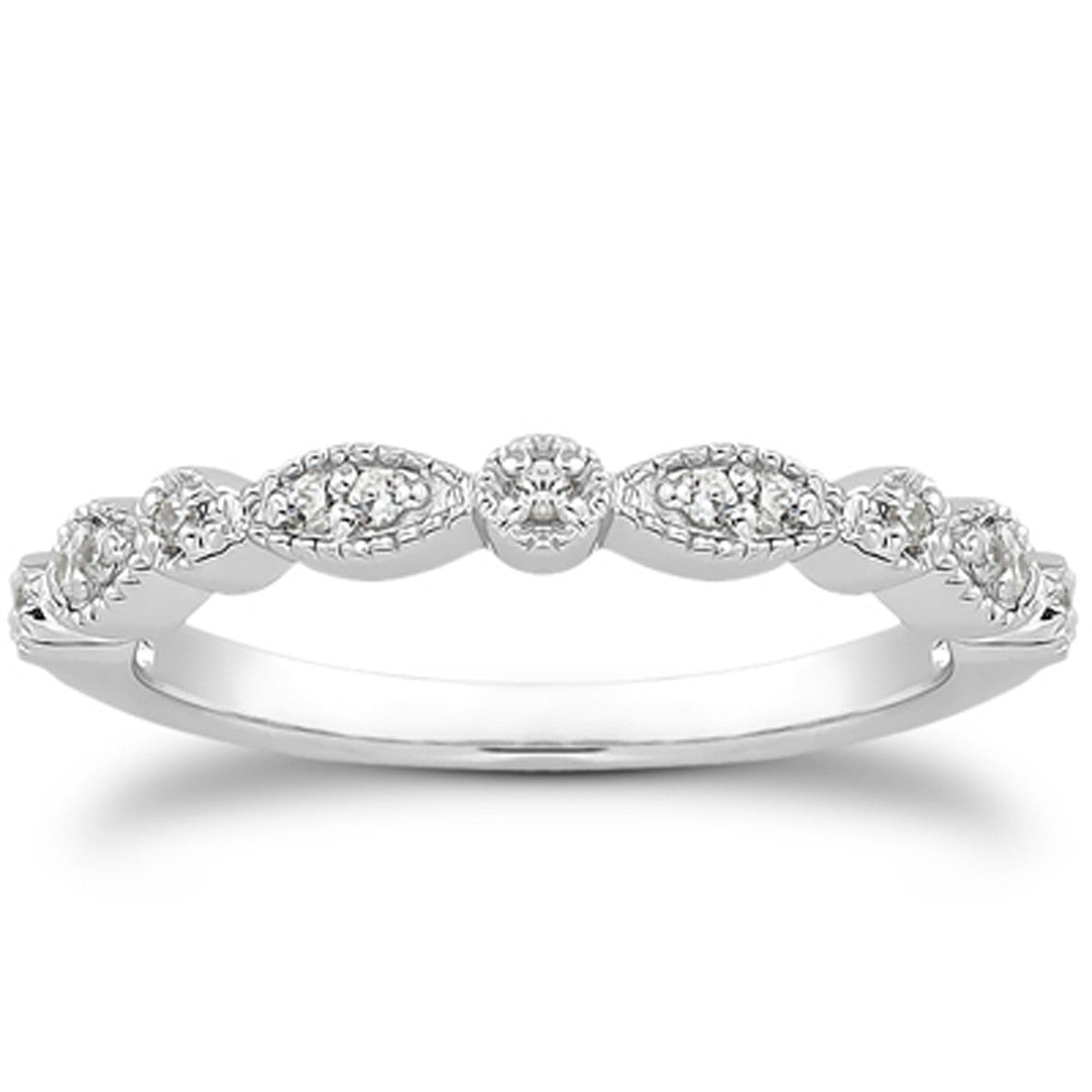 Vintage Fancy Pave Diamond Milgrain Wedding Band in 14K White Gold