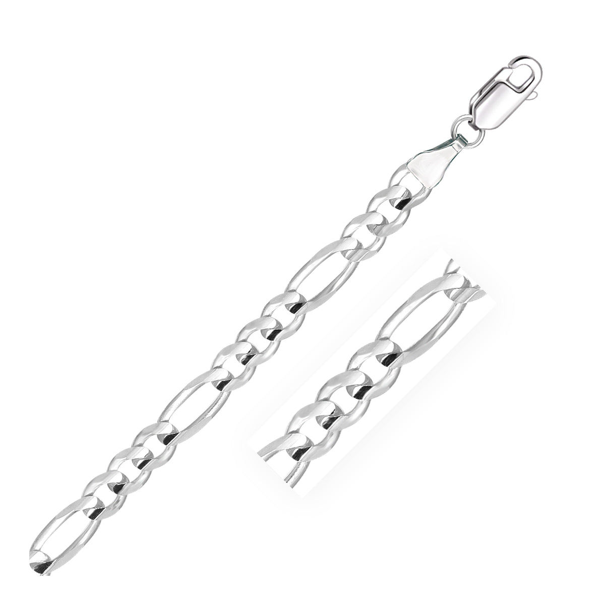 Solid Figaro Bracelet in 14K White Gold (6.00 mm)