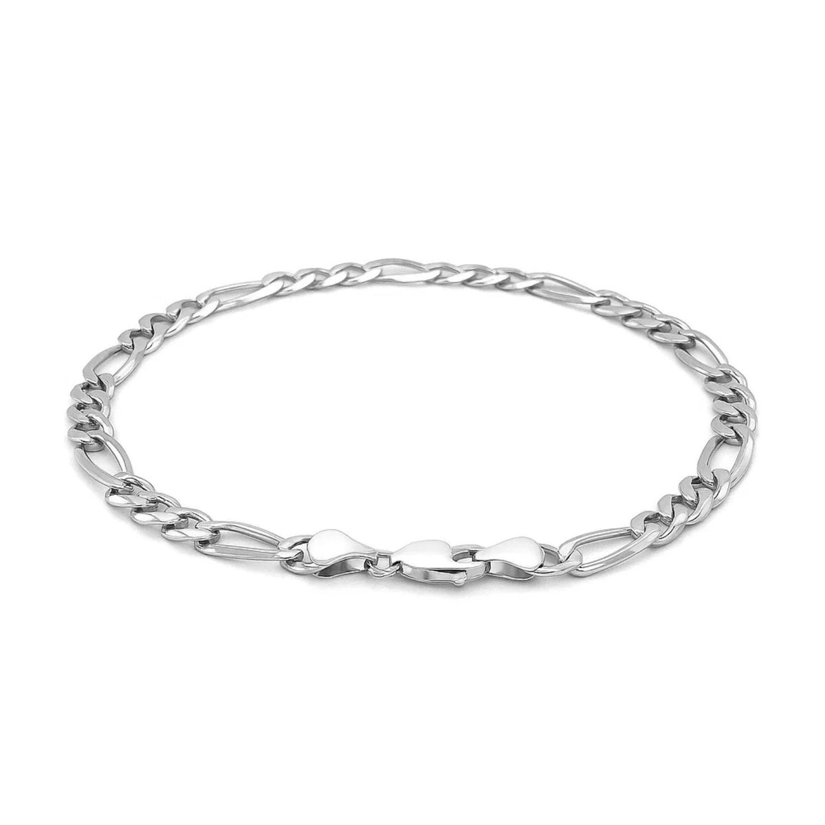 Solid Figaro Bracelet in 14K White Gold (6.00 mm)