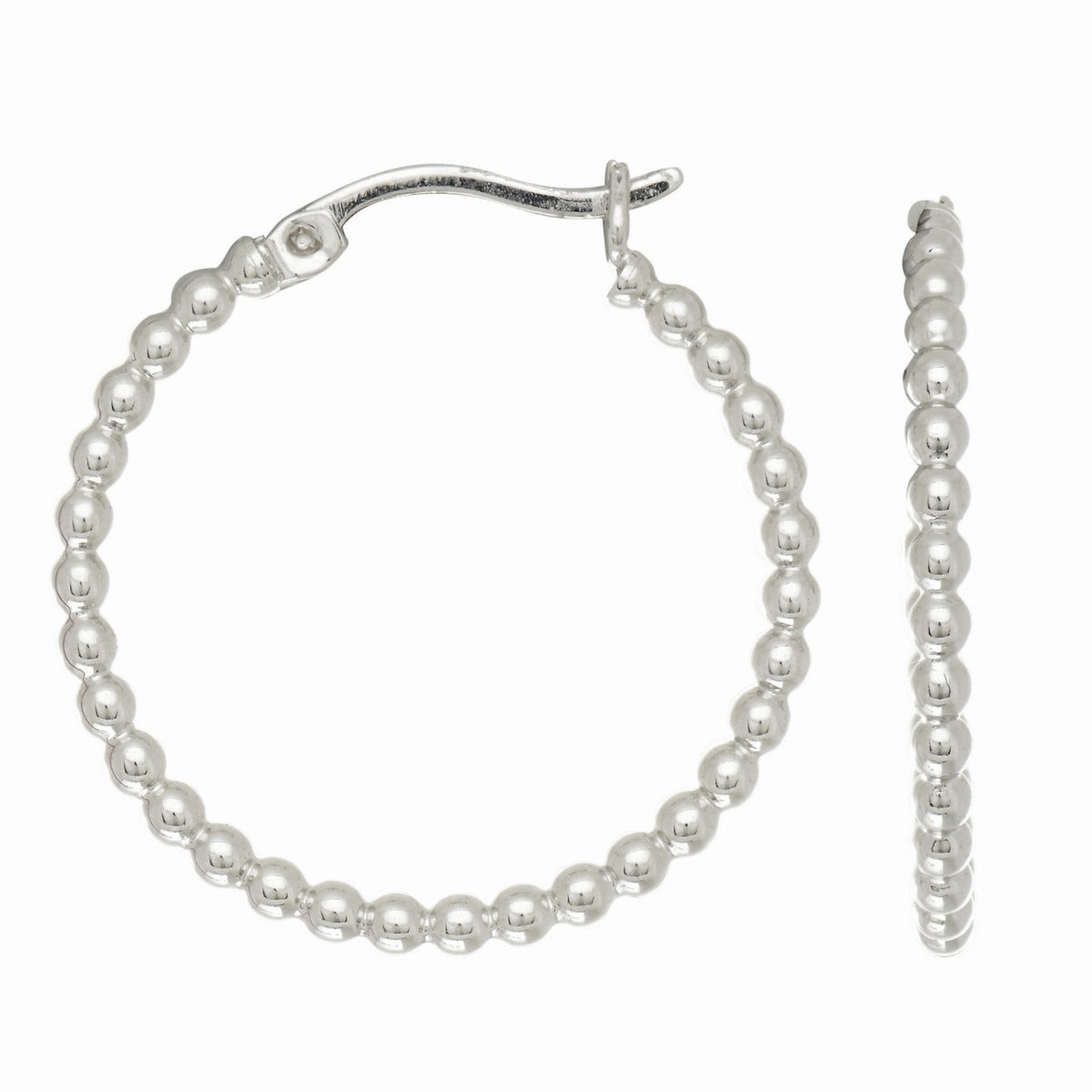 Small Bead Hoop Earrings in Sterling Silver