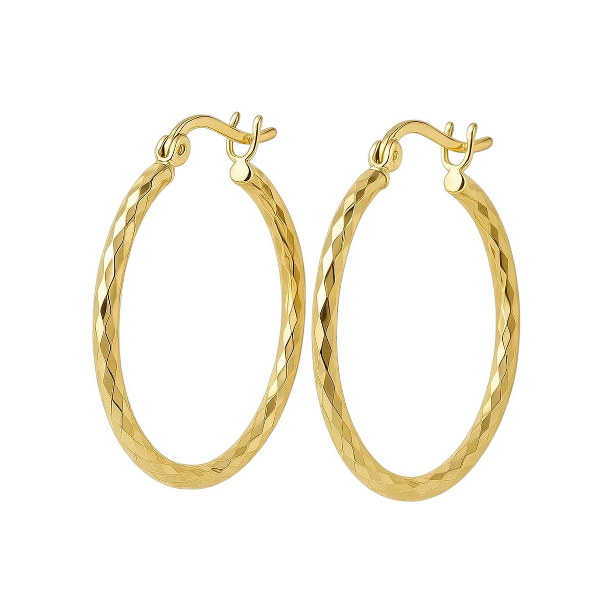 Slender Diamond-Cut Hoop Earrings in 14K Yellow Gold