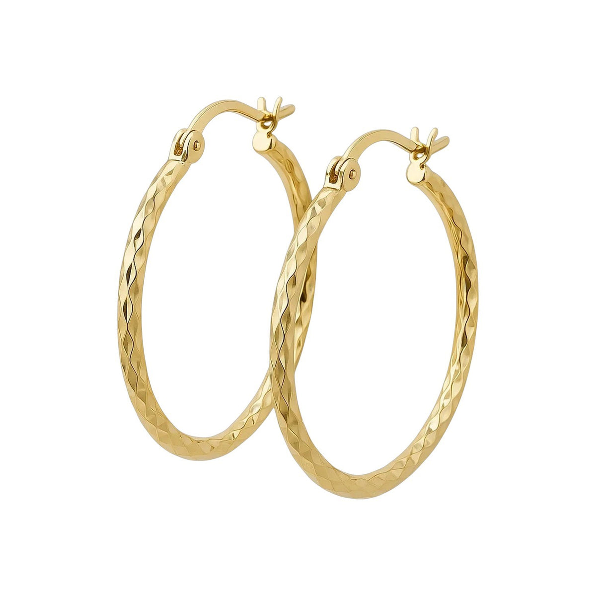 Slender Diamond-Cut Hoop Earrings in 14K Yellow Gold