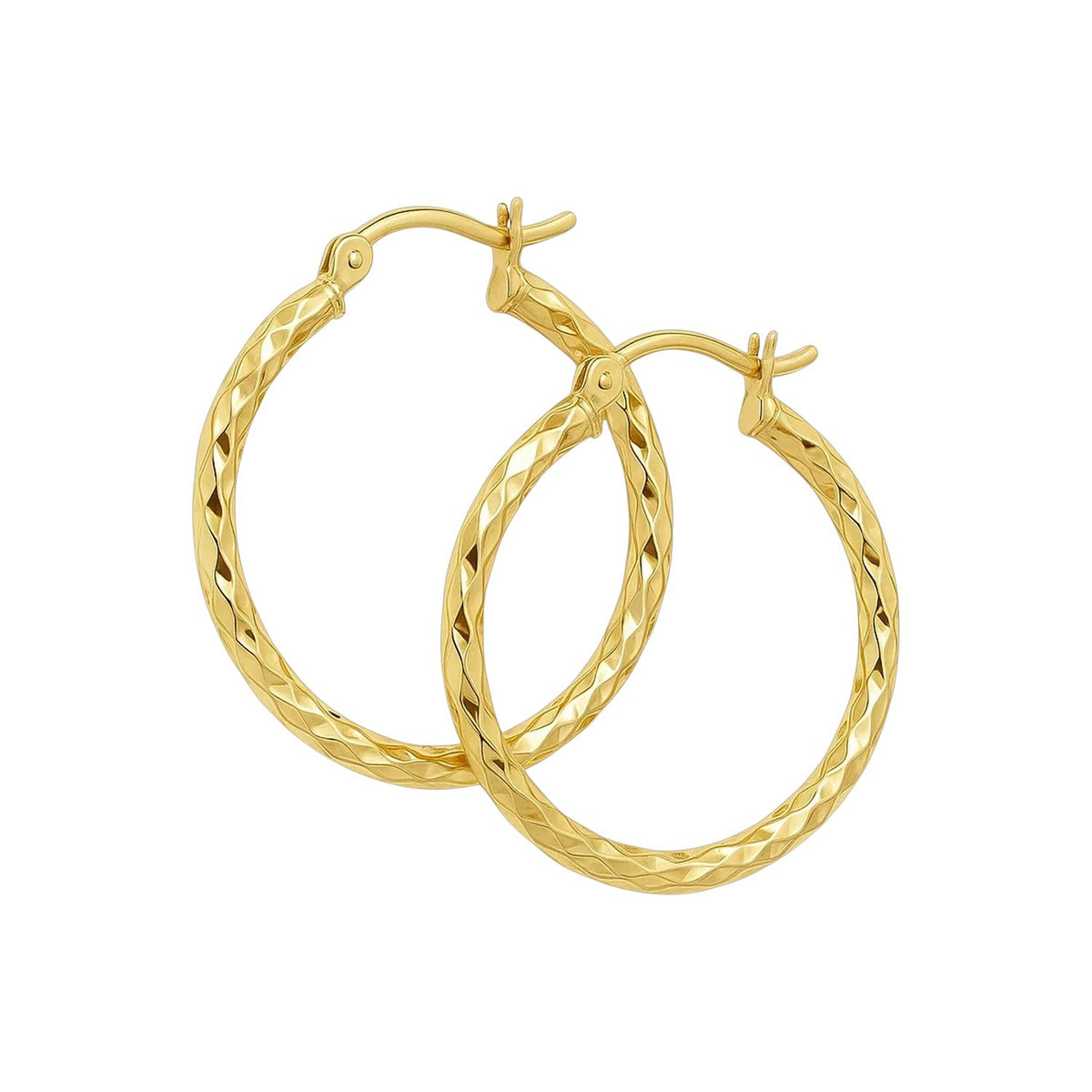 Slender Diamond-Cut Hoop Earrings in 14K Yellow Gold