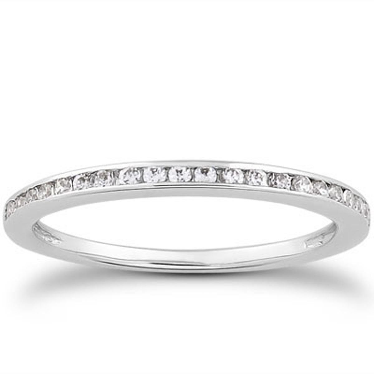 Slim Profile Diamond Channel Set Wedding Band in 14K White Gold