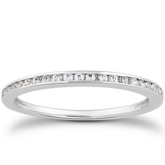 Slim Profile Diamond Channel Set Wedding Band in 14K White Gold