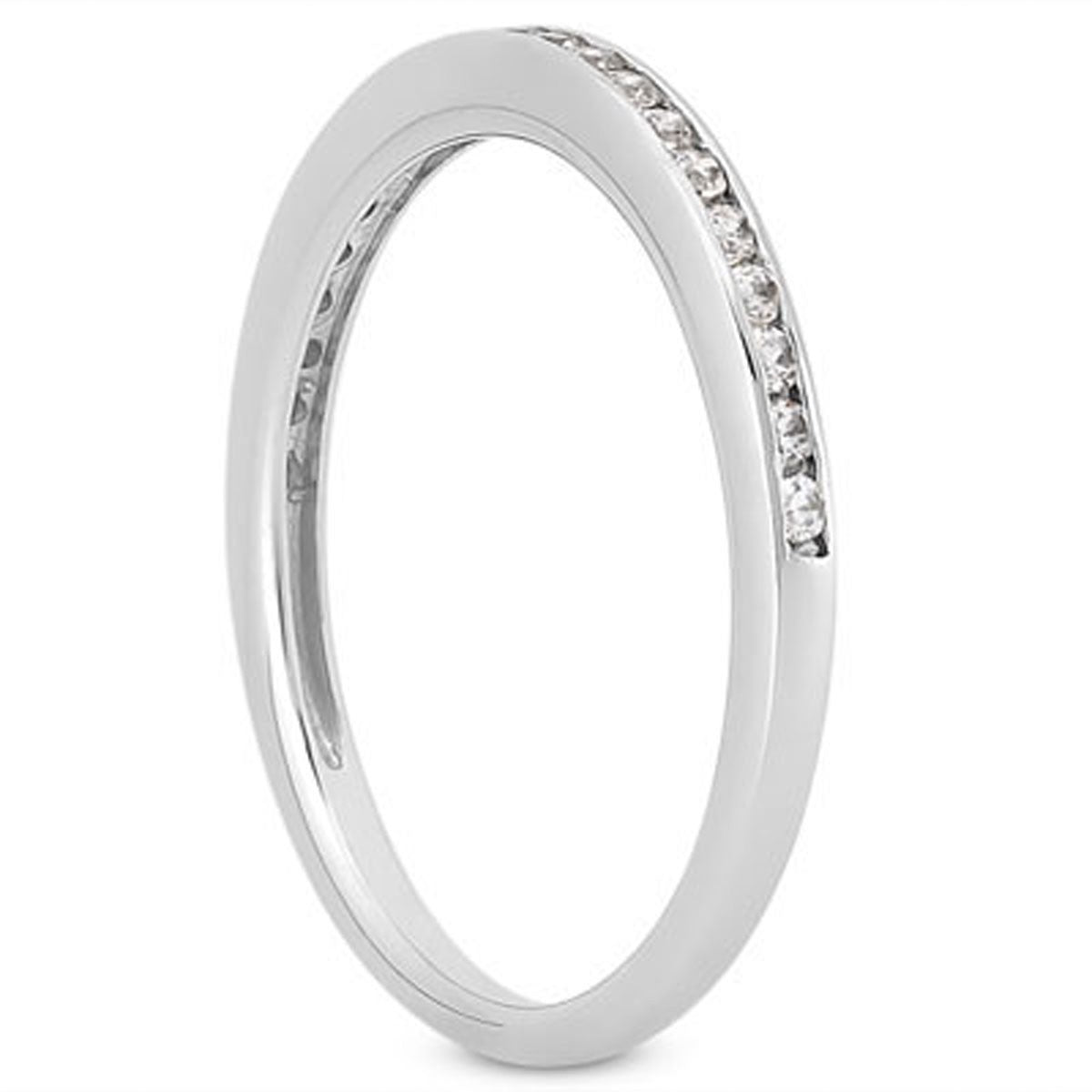 Slim Profile Diamond Channel Set Wedding Band in 14K White Gold