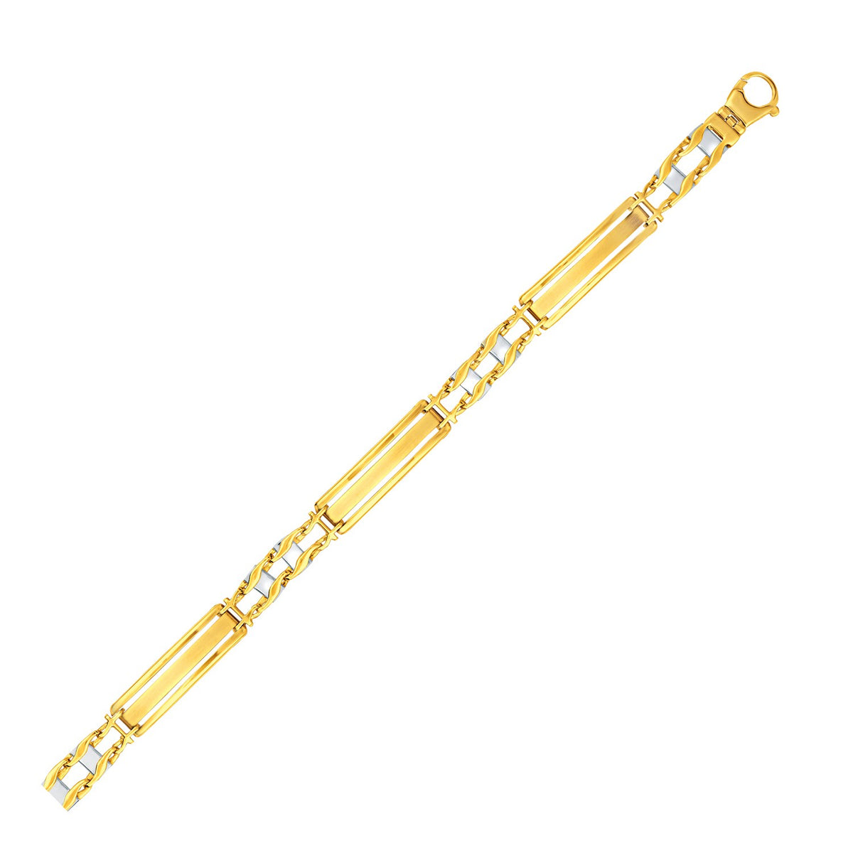 Men's Polished Bar Link Bracelet in 14K Two-Tone Gold
