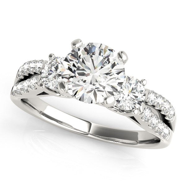 Split Shank 3 Stone Round Diamond Engagement Ring in 14K White Gold (2 cttw)