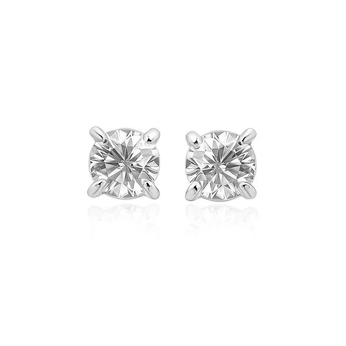 White Faceted CZ Stud Earrings in Sterling Silver (6mm)