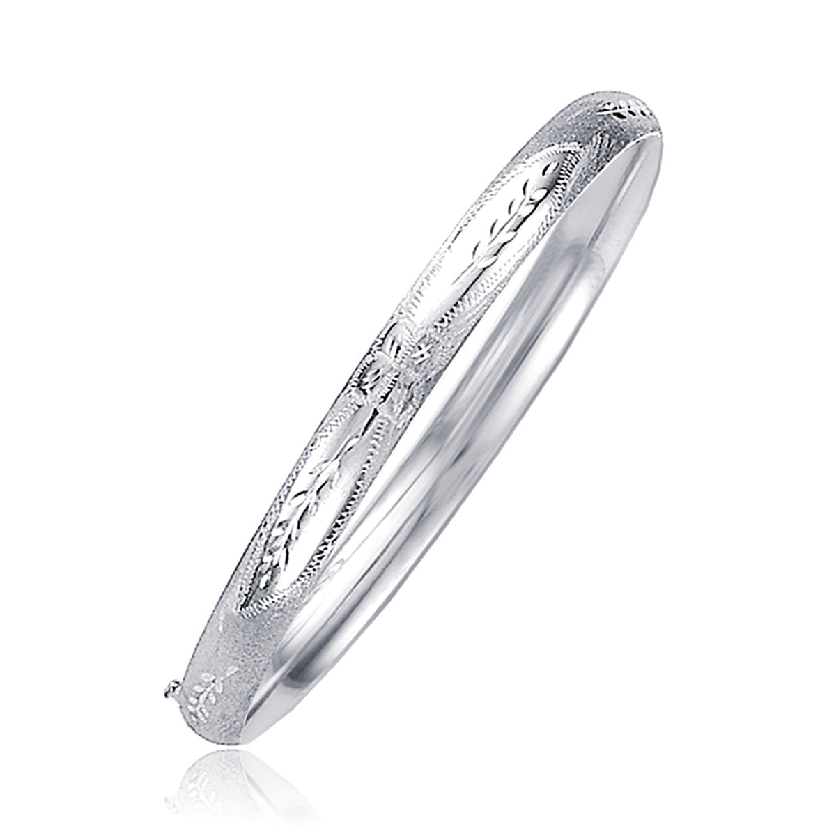 Classic Floral Carved Bangle in 14K White Gold (5.00 mm)
