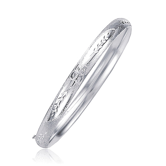 Classic Floral Carved Bangle in 14K White Gold (5.00 mm)