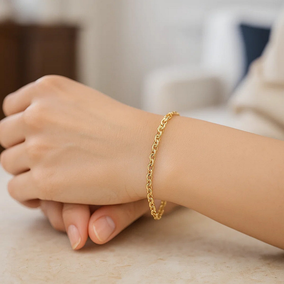 Rolo Chain Bracelet in 14K Yellow Gold, worn