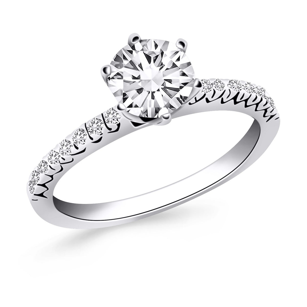 Fishtail Diamond Accent Engagement Ring in 14K White Gold