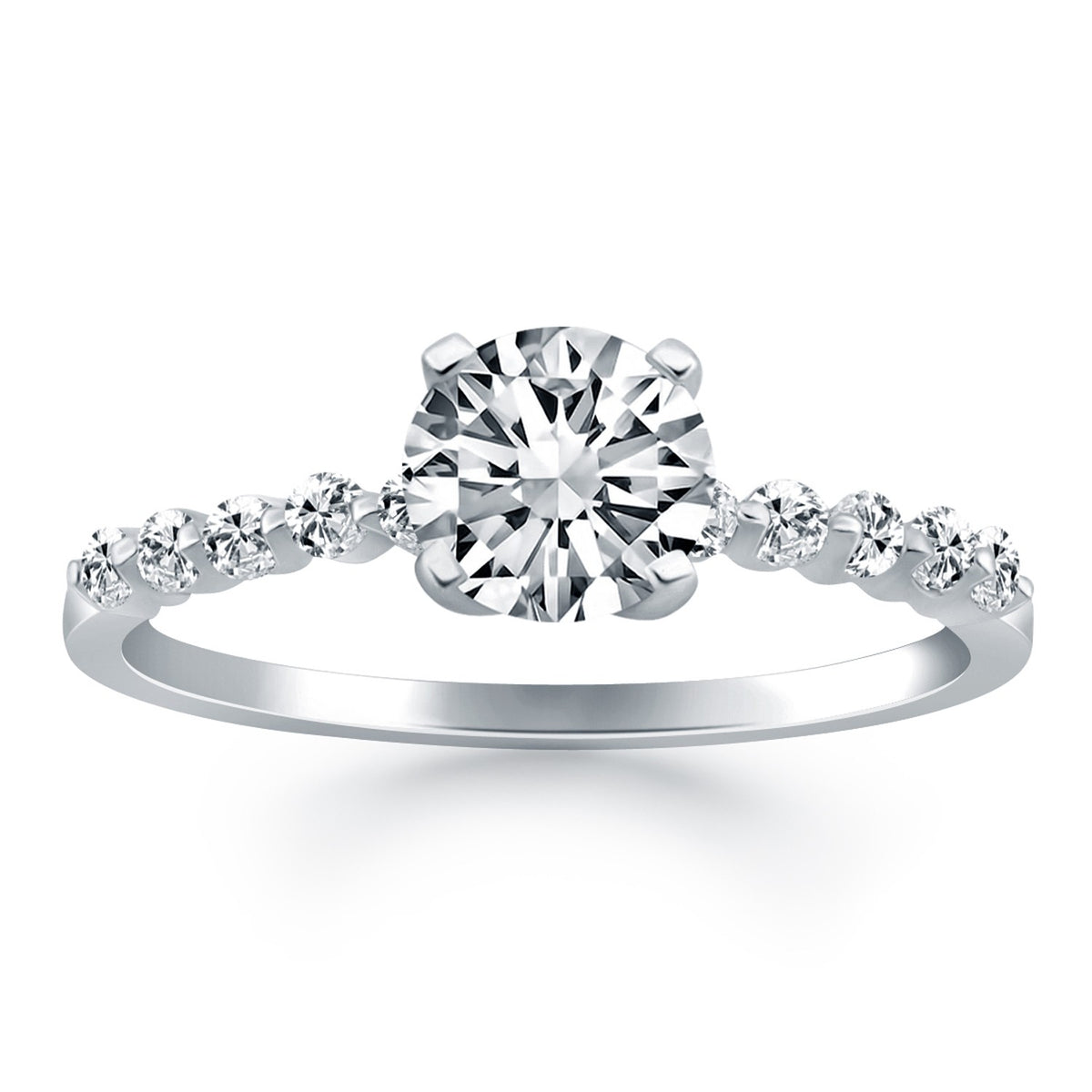 Diamond Engagement Ring with Shared Prong Accents in 14K White Gold