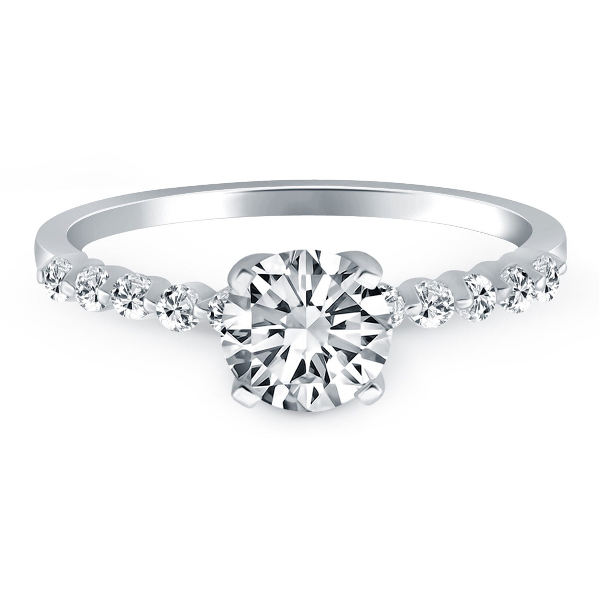 Diamond Engagement Ring with Shared Prong Accents in 14K White Gold