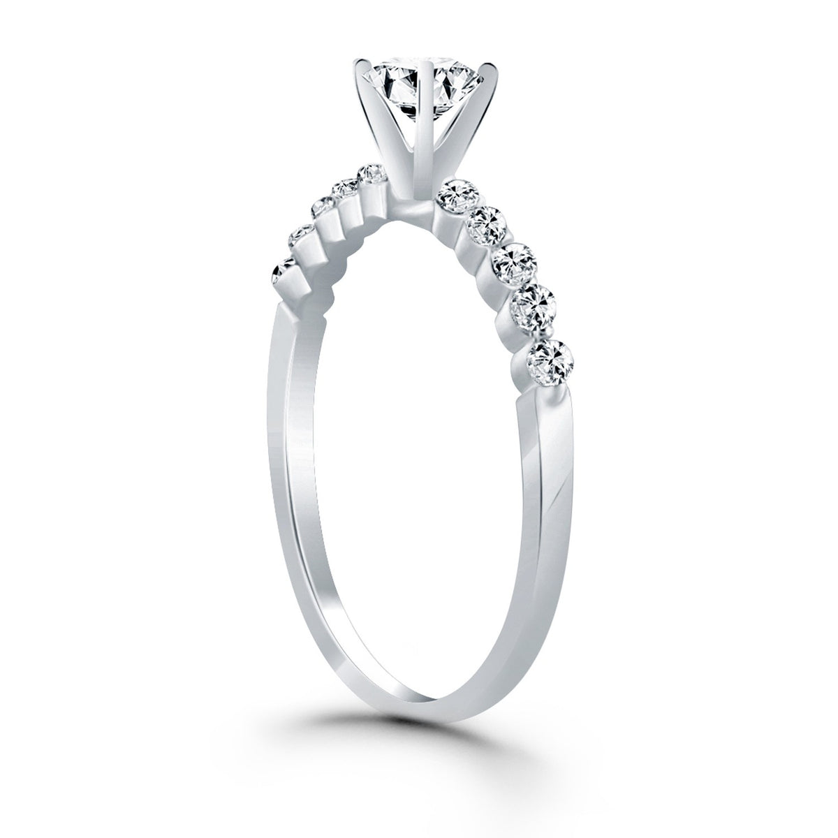 Diamond Engagement Ring with Shared Prong Accents in 14K White Gold