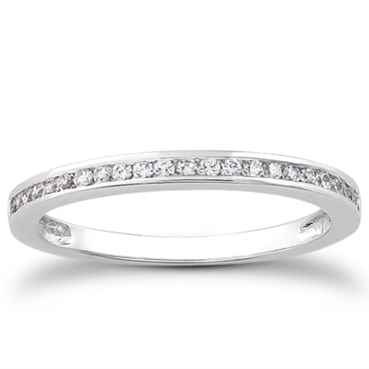 Slender Channel Set Diamond Wedding Band in 14K White Gold 1/2 Around