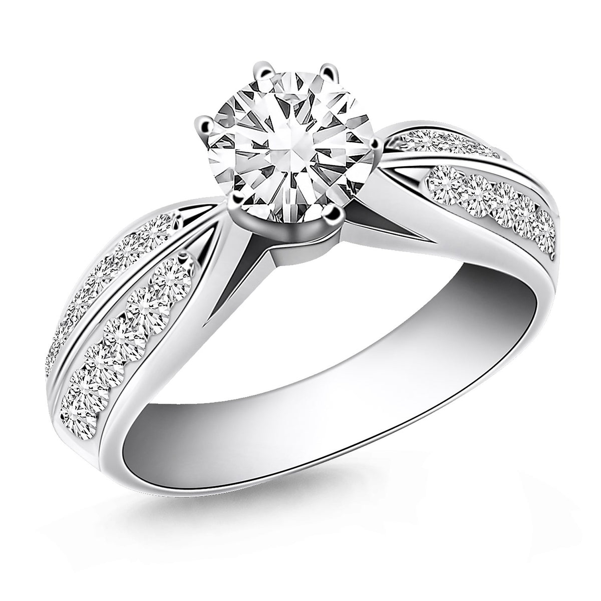 Cathedral Double Row Pave Diamond Engagement Ring in 14K White Gold