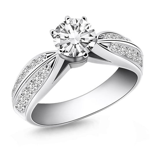 Cathedral Double Row Pave Diamond Engagement Ring in 14K White Gold
