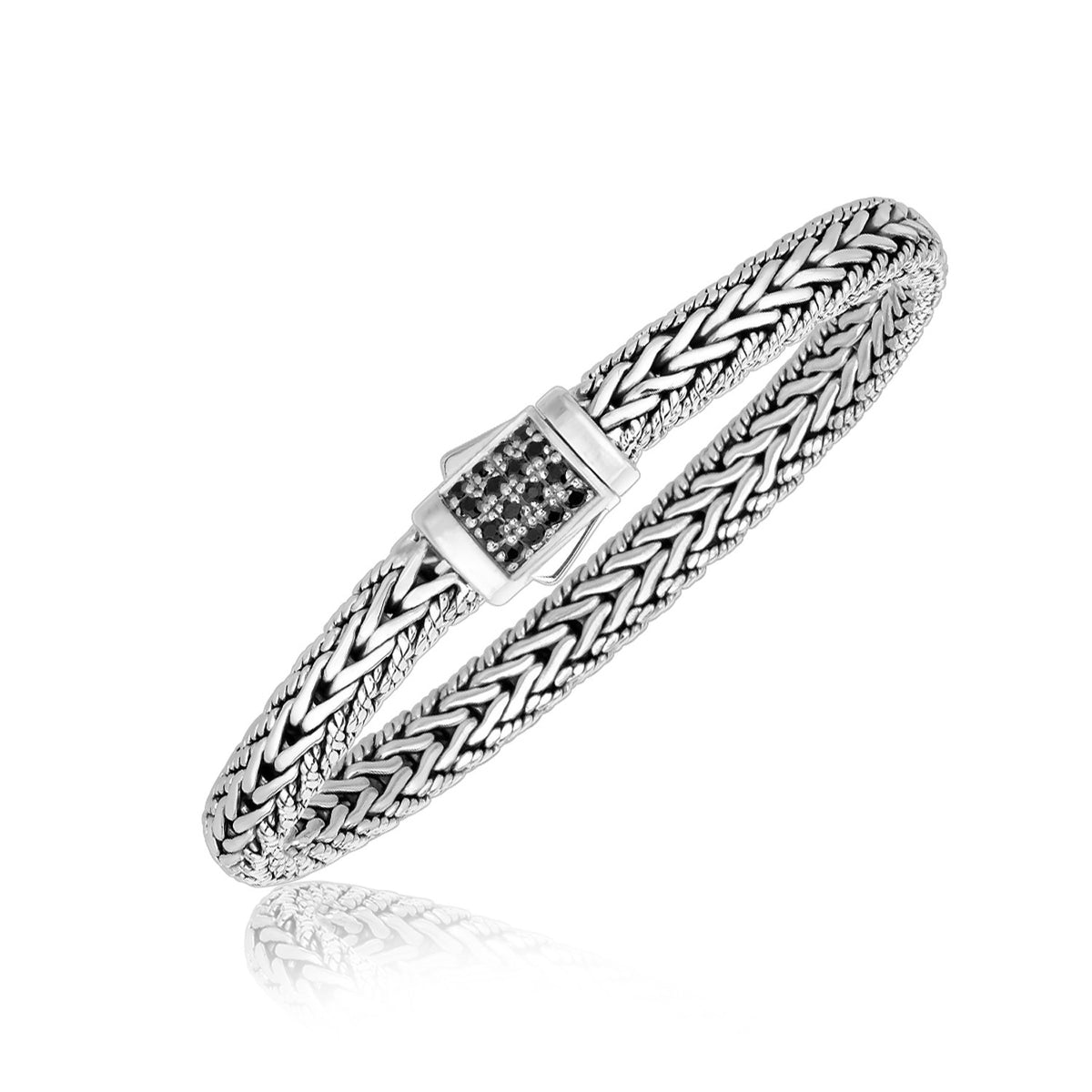 Men's Braided Bracelet with Black Sapphire Accents in Silver (1.70 mm)