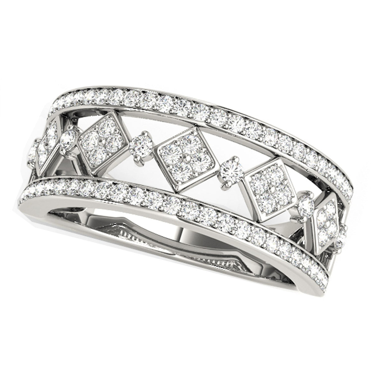 Diamond Studded Square Motif Ring in 14K White Gold (1/2 cttw)