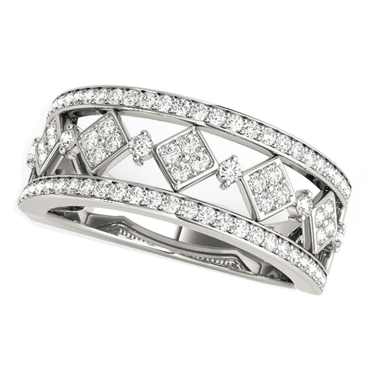Diamond Studded Square Motif Ring in 14K White Gold (1/2 cttw)