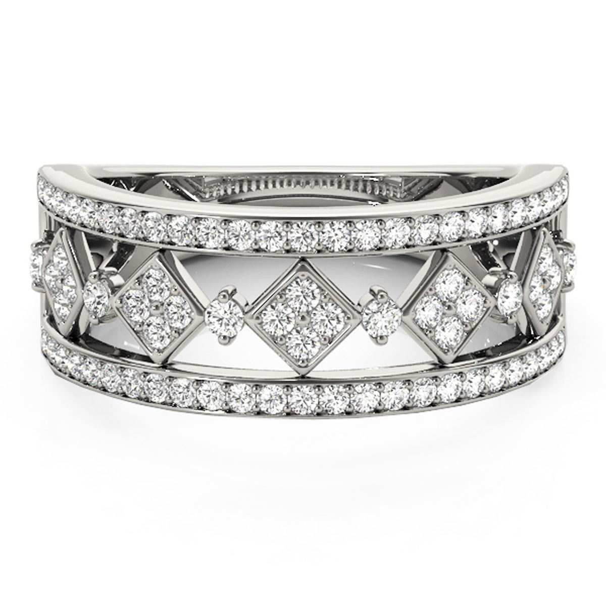 Diamond Studded Square Motif Ring in 14K White Gold (1/2 cttw)
