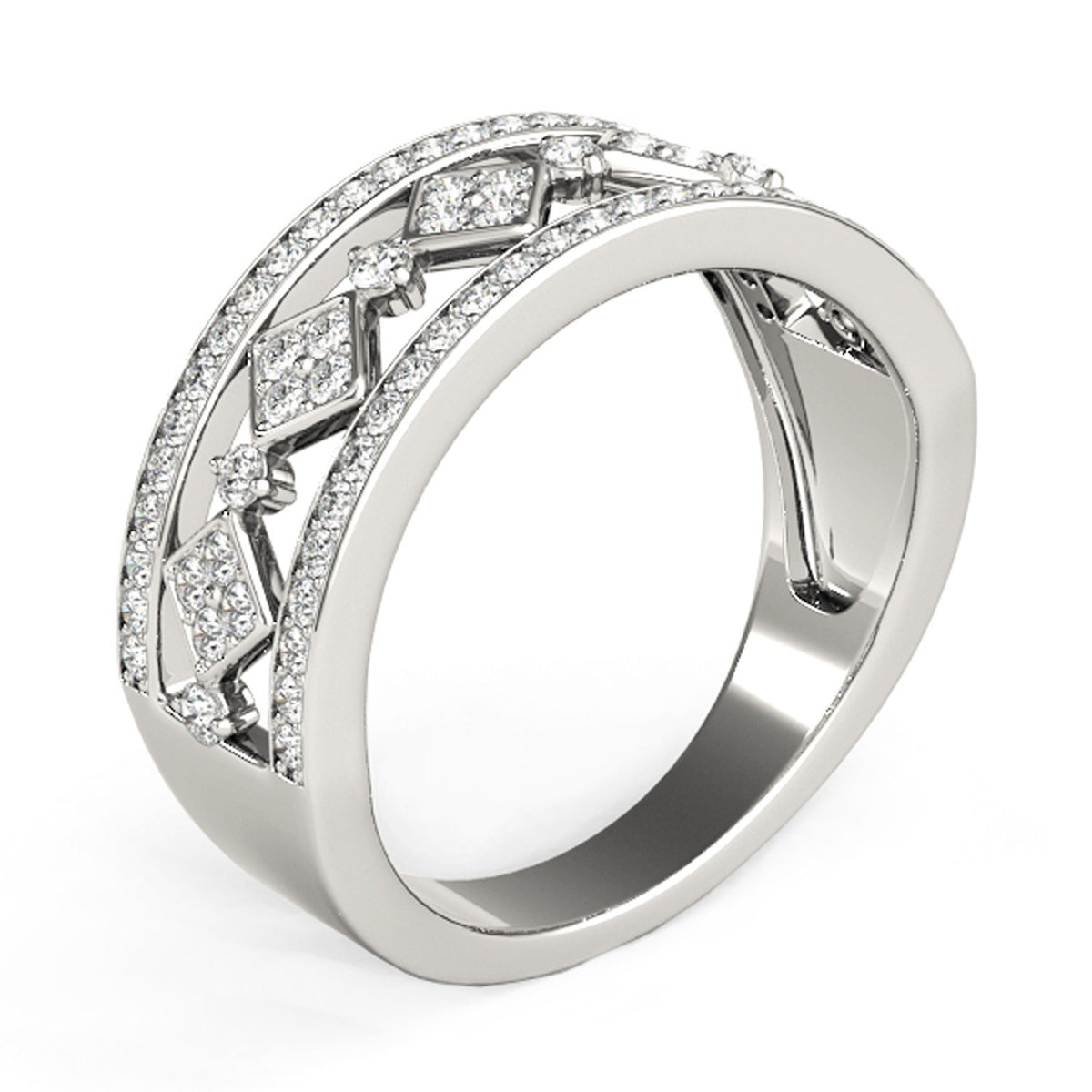 Diamond Studded Square Motif Ring in 14K White Gold (1/2 cttw)
